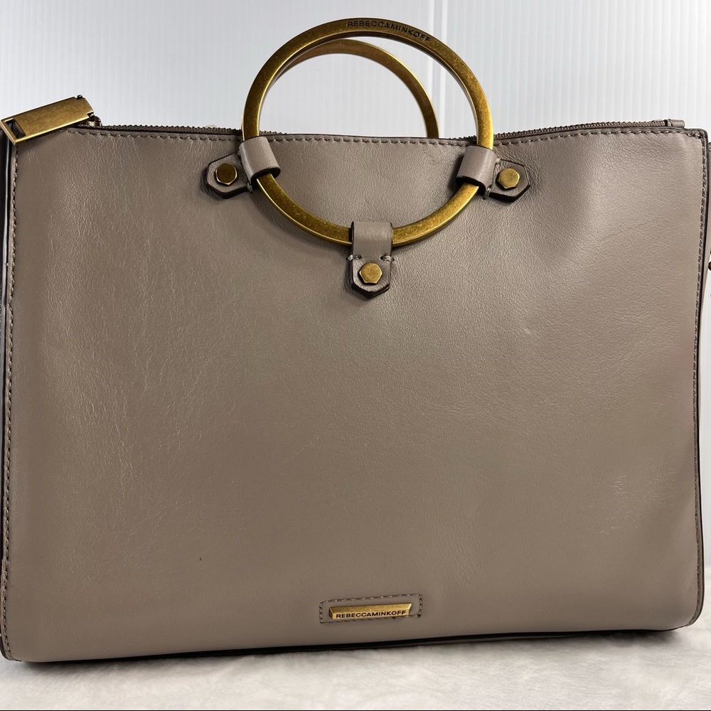 Rebecca Minkoff Ring Leather Satchel Bag Taupe - Picture 2 of 9